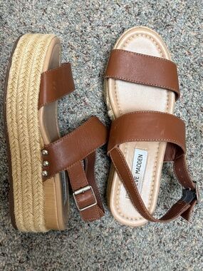 Steve Madden Tan Leather Espadrille Platform Sandals